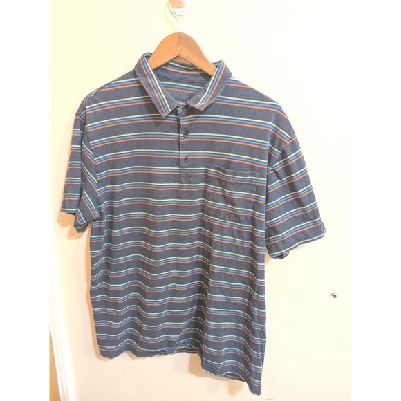 Patagonia Men's XL‎ Organic Cotton Striped Pocket Polo Shirt  Blue - Picture 2 of 12